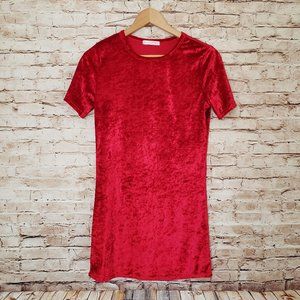 R VIVIMOS Red Holiday Velvet Mini Shirt Dress Sz S